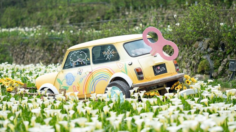 照片為名陽匍的地景藝術粉紅車車。圖／台北市政府提供