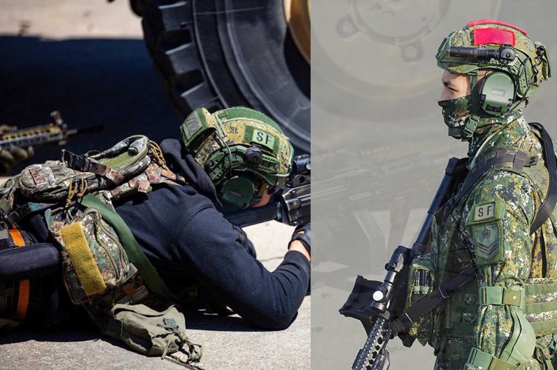 美军南方打击2024-1演习的照片（左）与国军演习中出现的特指部士兵（右），可见到单兵装备相同。图／引自密西西比国民兵IG、记者程嘉文摄影