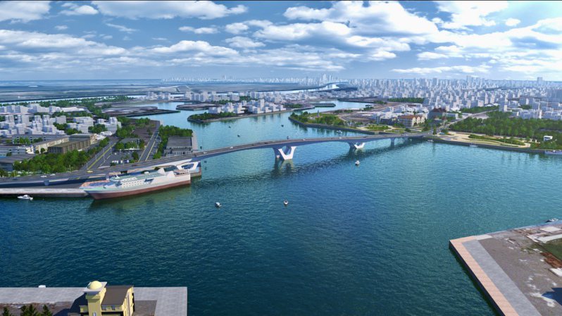 台南安平新地标渔港跨港⼤桥多次流标今动⼟，3年后完⼯。记者周宗祯／翻摄完工模拟图