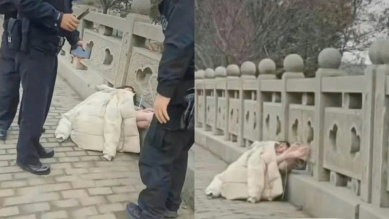 網傳蘇州一工業園內一女子被捆綁在橋上。（微博）