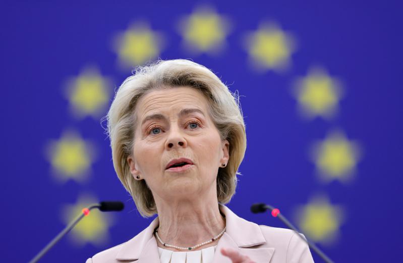 歐盟執委會主席范德賴恩表示，她將在與大陸國家主席習近平的會談中，要求與中國「公平」競爭。（歐新社）