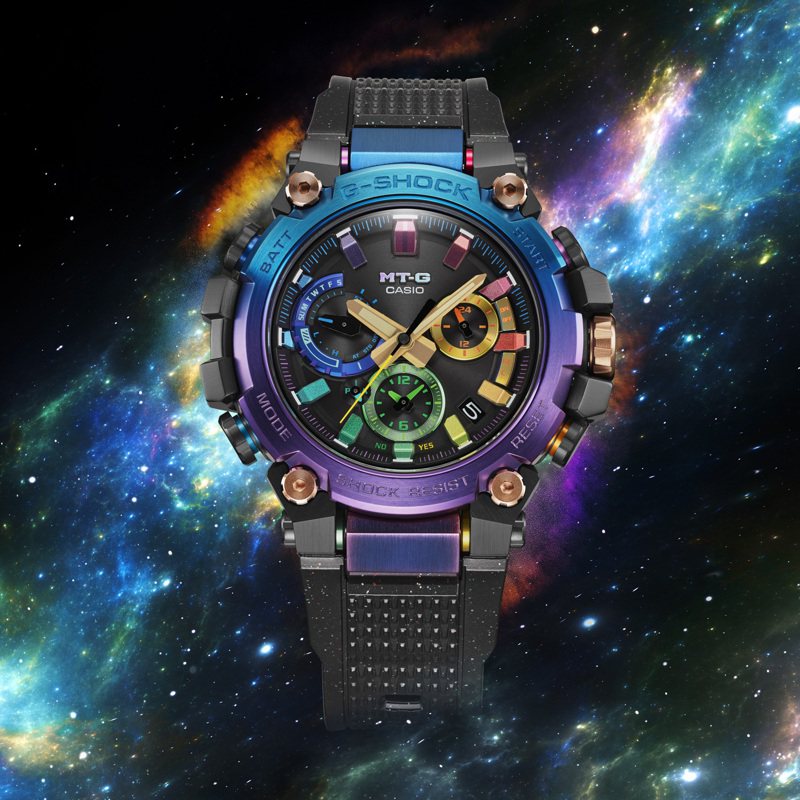 CASIO旗下的G-SHOCK再度以银河「星云」为主题，并利用B3000款为基础，打造全新腕表。图／CASIO提供