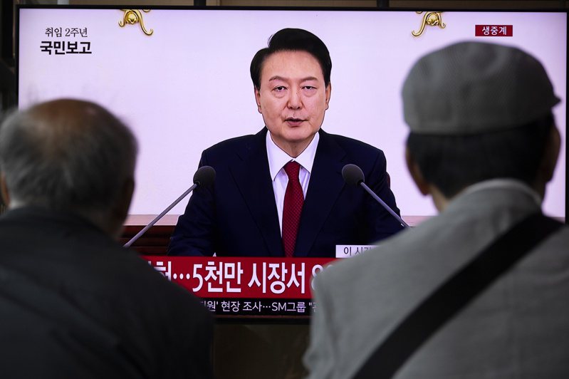 南韓總統尹錫悅當地時間9日上午10時在龍山總統府舉行就職兩周年記者會。歐新社