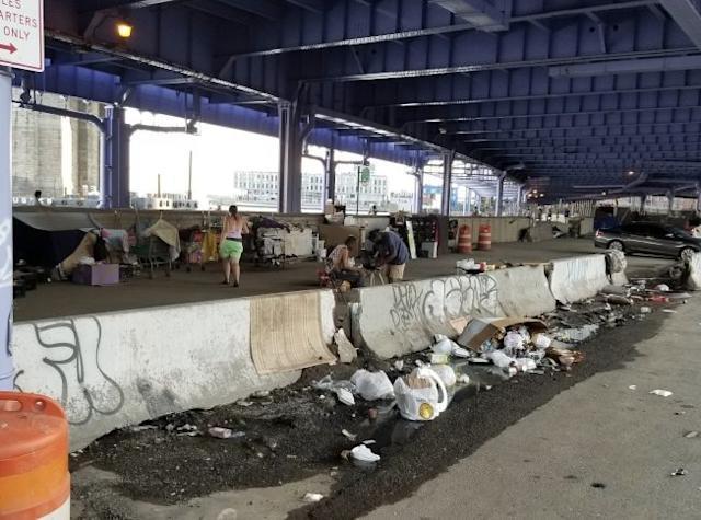 纽约市长亚当斯表示将强拆游民自搭临窝棚，限时两周完成。(记者张晨／摄影)(photo:UDN)