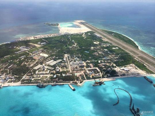 中國在南海重點建設永興島，圖為空中俯瞰島上建設。(新華社資料照片)