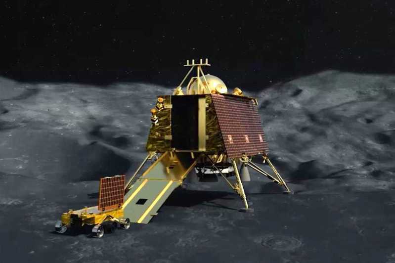 在俄國日前登月失敗後，印度的登月艇預計美東時間今天(23日)上午登陸，成為世界矚目的焦點。圖為印度的登月艇及登月車。（取自NASA官網）