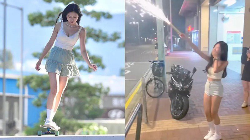 24歲「板界女神」網紅Sophia，在香港元朗街頭放煙花，涉嫌「非法使用煙花或爆竹」，事隔5日被捕。(取材自Instagram)