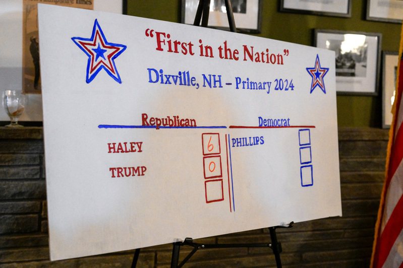 位於美加邊界的小鎮迪斯維爾諾契，23日零時開始投票，是新罕布夏州最早投票的地區，六票全都投給了海理，但幾乎無關選舉結果。(美聯社)