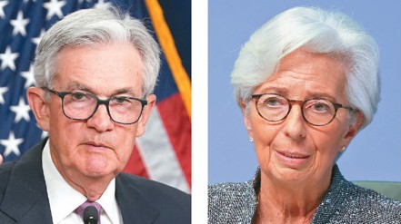 Fed主席鮑爾（左）與ECB總裁拉加德（路透）