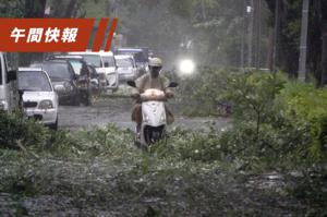 杜蘇芮颱風來襲，高雄市整夜壟罩在強風風暴之中，多區路樹倒塌，騎士風雨中冒險騎車。記者劉學聖／攝影