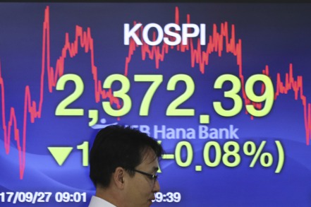 韓國股市示意圖。 美聯社