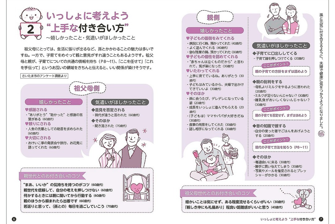 埼玉市政府去年底製作「祖父母手冊」，希望透過冊子流通，讓老一輩意識到自己是協助照顧孩童重要的力量。
