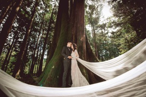 阿里山國家風景區管理處每年舉辦神木下婚禮，新人在樹齡逾2300歲的香林神木下互許終身。圖／阿管處提供