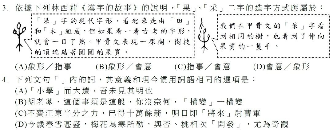 105年學測國文第3題曾援用林西莉甲骨文名著「漢字的故事」，要考生辨別「果」、「...
