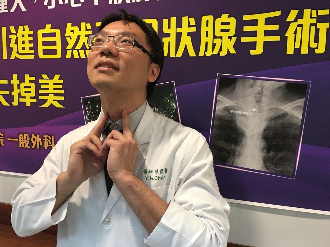 醫師陳育賢示範如何自我檢查甲狀腺健康。 圖／報系資料照