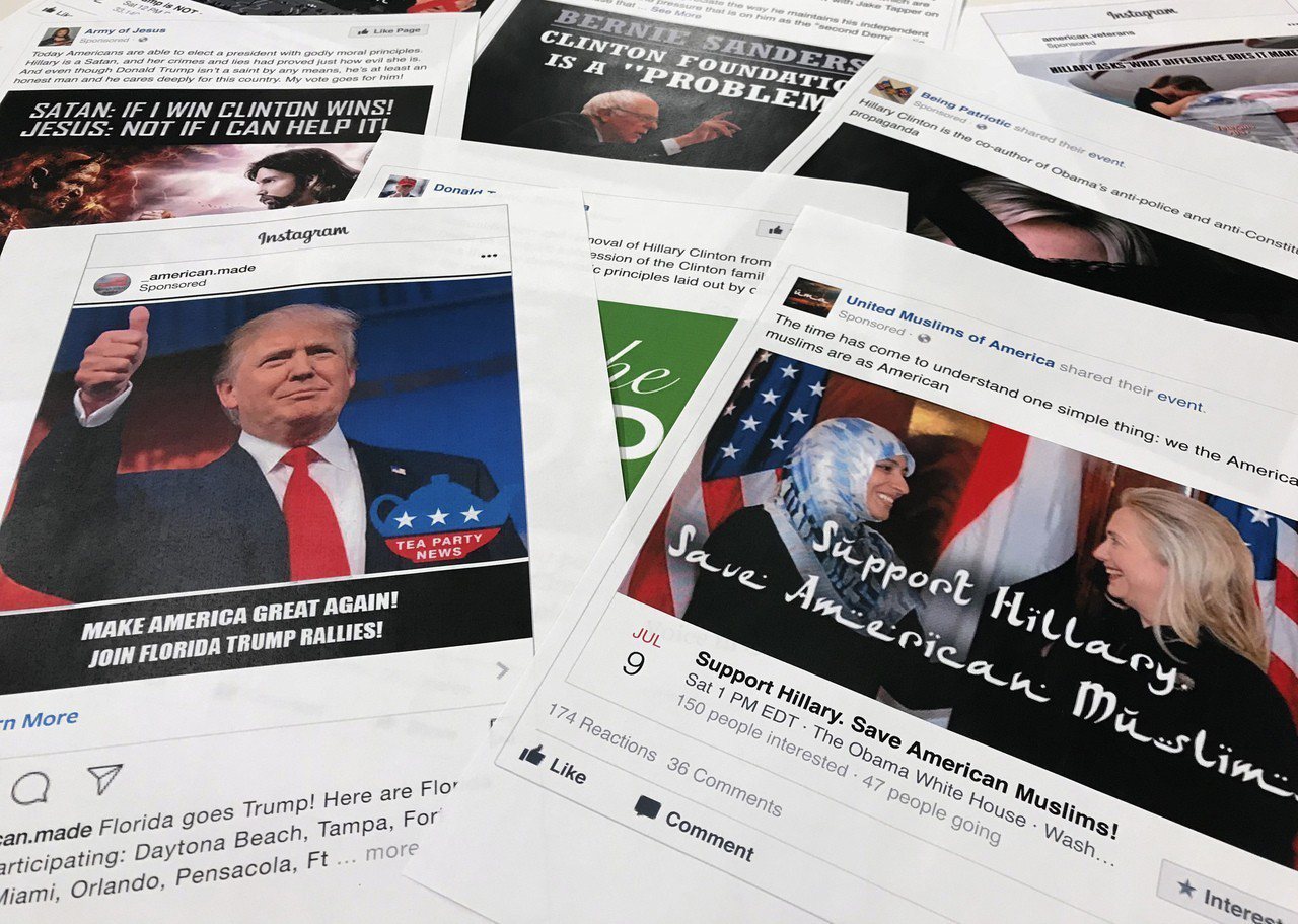 臉書等社群媒體上的一些政治廣告和貼文疑似源自俄羅斯，目的是影響美國選舉。 (美聯...