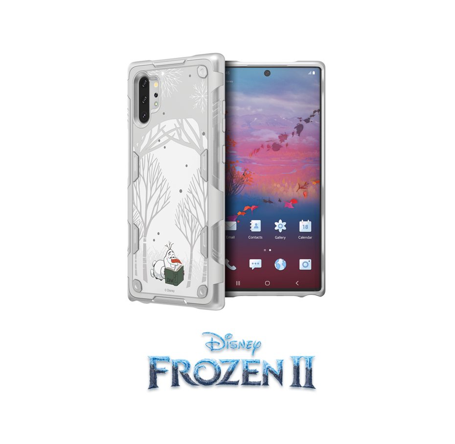 三星Galaxy Note10+冰雪奇緣2智慧背蓋，共有兩款設計，換上即可下載專屬佈景主題。圖／台灣三星電子提供