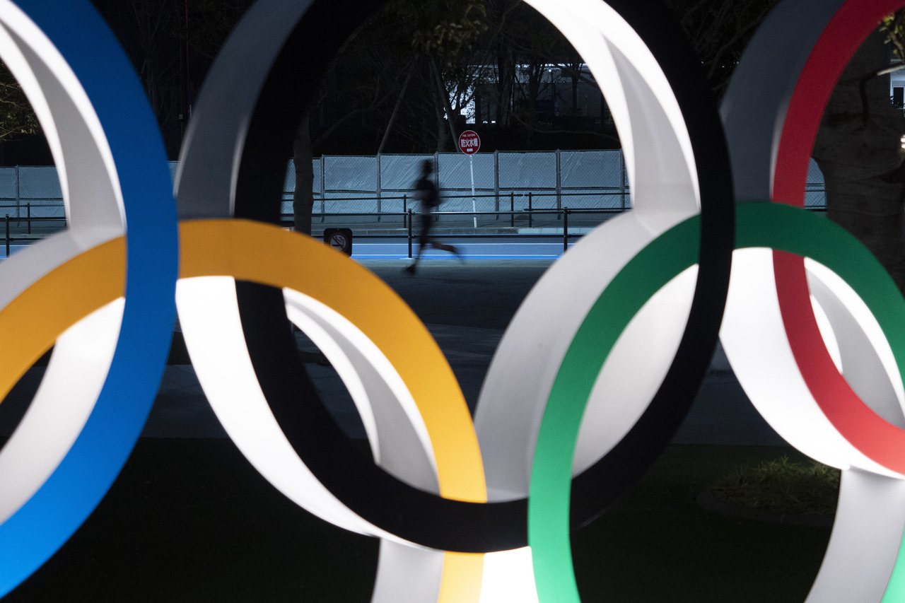 東京的奧運五環標誌。美聯社