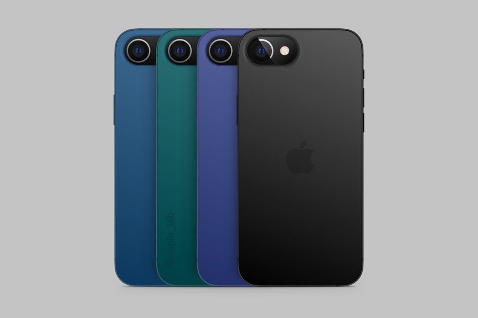 外媒apple Lab揭露iPhone SE 3代將不再具有瀏海設計，且有4種顏色可以選擇。圖擷自@apple Lab