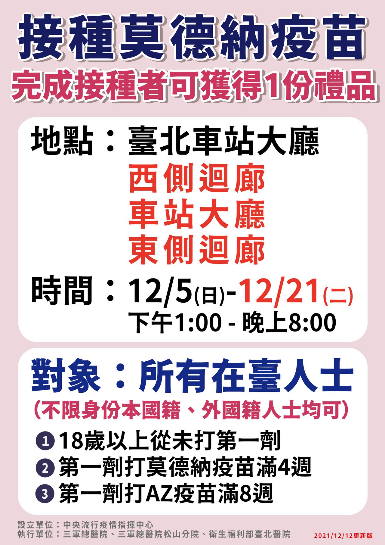 北車接種站延長至12月21日。圖／指揮中心提供