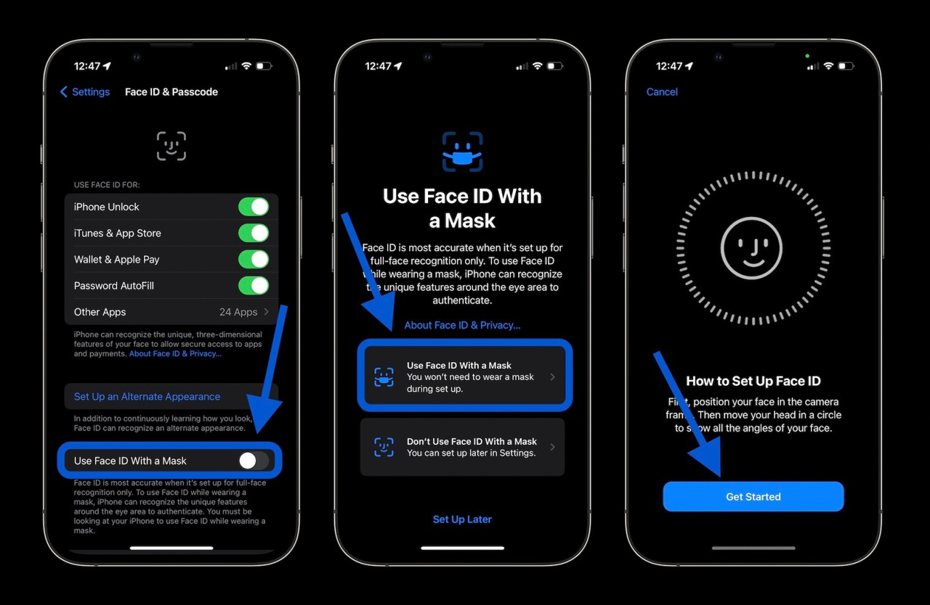 外媒實際測試iOS 15.4 developer beta的Face ID口罩解鎖設定。圖／摘自9to5mac.com