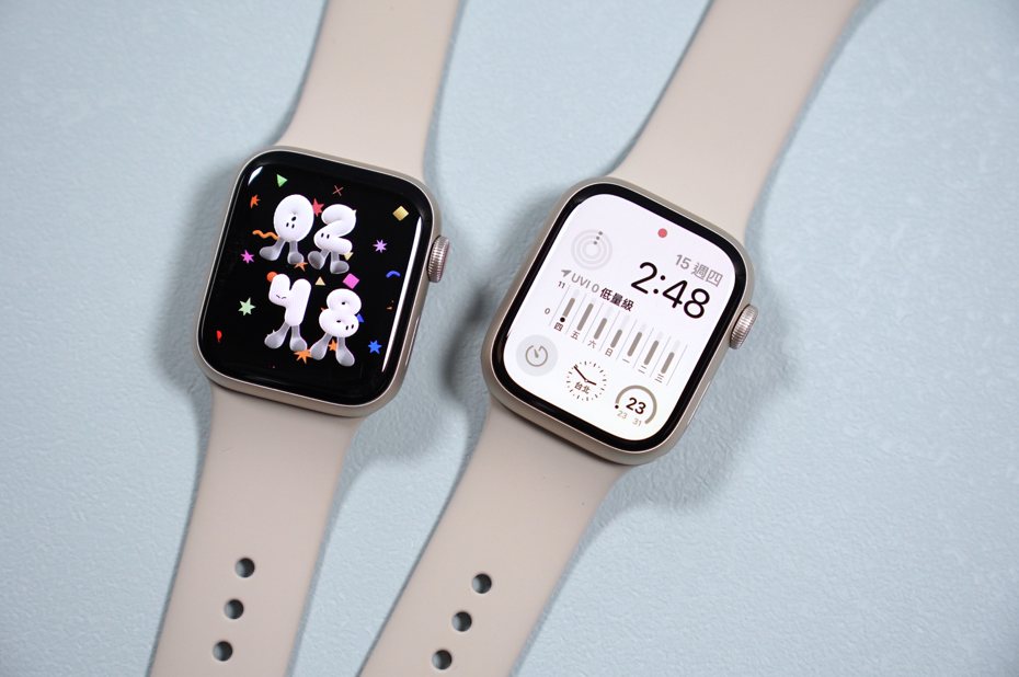 新款Apple Watch Series 8（右）及Apple Watch SE，於9月16日正式開賣，7,900元起就能擁有。記者黃筱晴／攝影