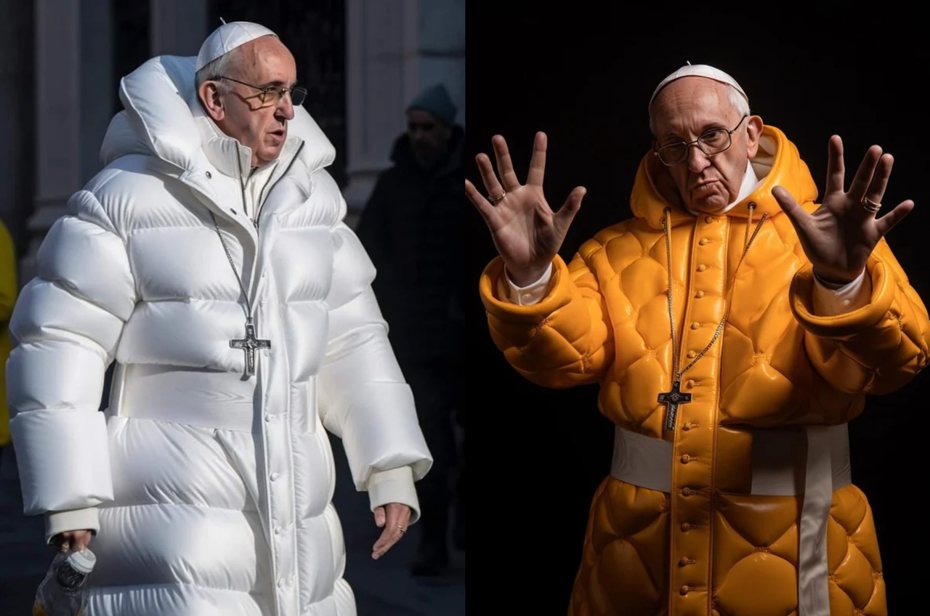 天主教教宗方濟各（Pope Francis）被網友利用AI圖像生成工具惡搞成時尚力滿分的「潮男」。圖／取自Reddit