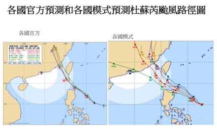 各國模式及官方預報預估颱風路徑往南調整。圖／取自「Hsin Hsing Chia」YouTube頻道
