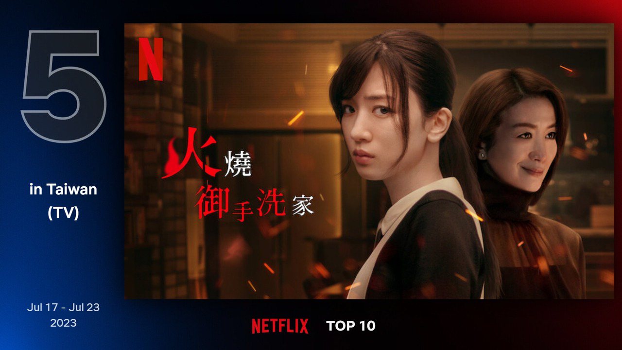 Netflix台灣地區7月17日至7月23日電視類排行第5為日本影集《火燒御手洗家》。圖／Netflix