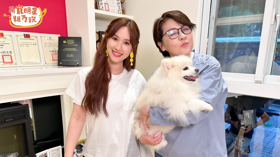 吳姍儒(左)和黃珊珊一起體驗當寵物保母。圖／TVBS提供