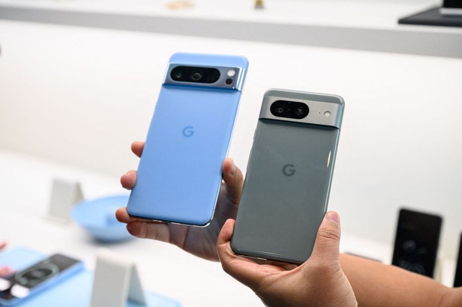 近日一組Google下一代旗艦手機Pixel 9 Pro的實機照曝光，外型與iPhone極為相似。圖為Pixel 8系列。法新社