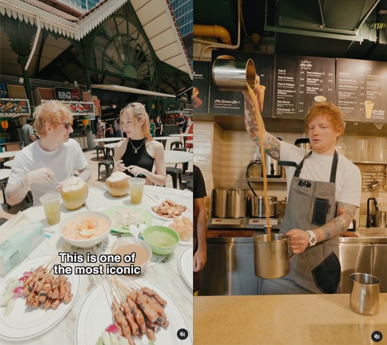 紅髮艾德16日於新加坡開唱時透過社群媒體分享當地美食影片。圖／截自IG／teddysphotos