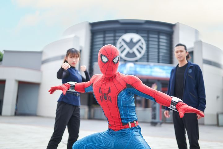 ▲鋼鐵人、蜘蛛人、蟻人與黃蜂女等漫威超級英雄將在明日世界周遭巡視。　圖：香港旅遊發展局／提供
