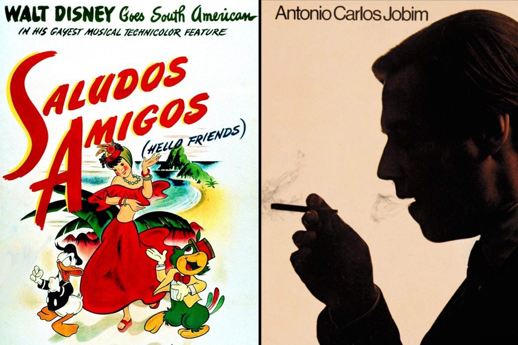 在裘賓1970年的專輯《Stone Flower》（圖右）中，他收錄了一首名為〈Brazil〉的曲子。這首歌曲不只對於巴西音樂史格外具有意義，它可以說是音樂歷史、大眾文化中極為重要的一個節點。圖左為1942年，華特迪士尼的動畫長片《致候吾友》（Saludos Amigos）海報。 圖／IMDb、維基百科