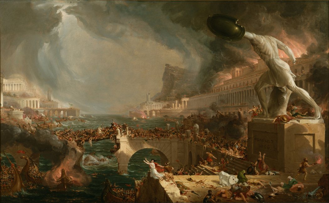 異族的移入或入侵，一直是困擾羅馬帝國的最大問題。圖為19世紀美國畫家托馬斯．柯爾...