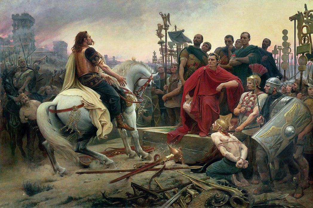 耗費近十年光陰後，凱薩（圖中）終於征服了廣大的高盧，並獻之予羅馬，境內的日耳曼人...