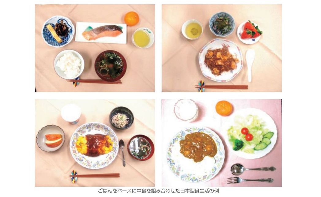 《食育白書》中介紹，以米飯為中心的「日本型飲食」文化。 圖／平成29年度食育白書