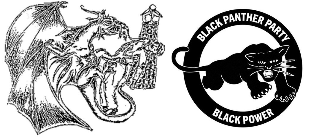 黑人游擊隊家族（左）與黑豹黨（右）的標誌。 圖／維基共享