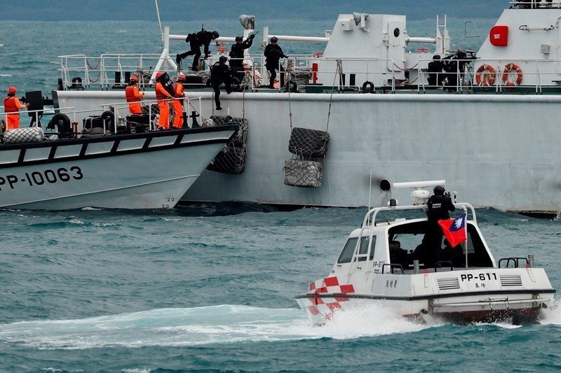 圖為金華暨海安十號演習，攝於5月4日，台北港海巡基地。 圖／路透社