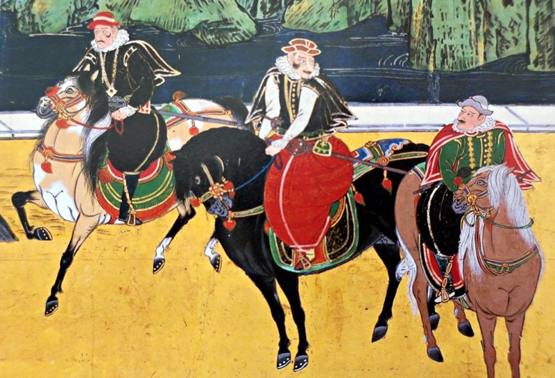 葡萄牙商人騎著阿拉伯駿馬。翻拍自《日本之美》，小學館。 圖／作者提供