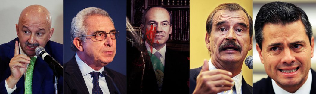 被針對的5名前總統，由左至右分別是：推動經濟自由主義但引爆金融風暴與貪腐的薩利納...