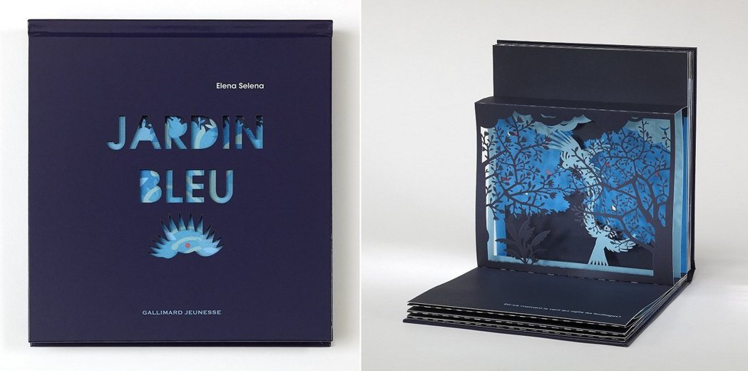 2017年法國Gallimard出版社發行立陶宛紙藝家Elena Selena的立體書《藍色花園》（Le Jardin Bleu）。 圖／作者提供