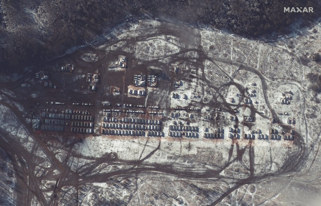 圖為衛星拍攝到的俄軍部隊。 圖／美聯社