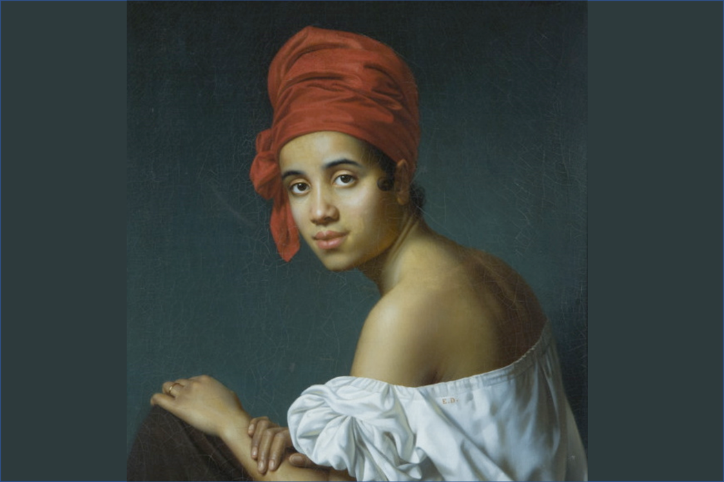 雅克．阿曼斯（Jacques Amans）所繪製之帶著紅巾的克里奧人女子。 圖／維基共享
