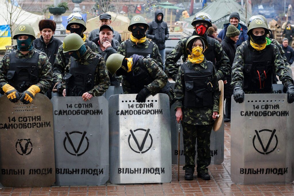 2013至2014年的烏克蘭廣場革命期間的反政府遊行者。 圖／美聯社