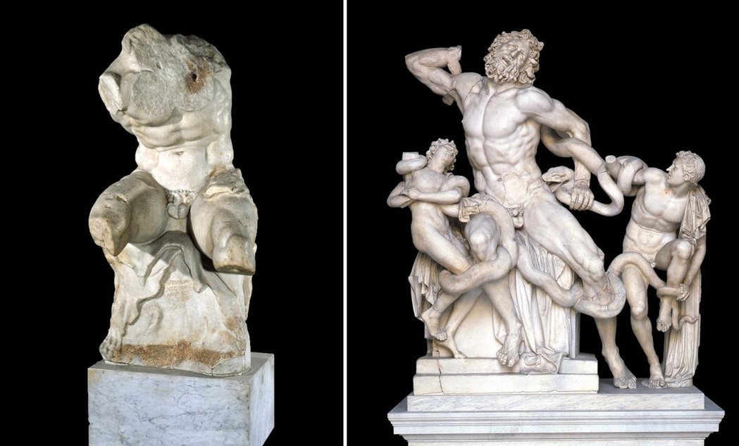 左為西元前1世紀的古典大理石像《Belvedere Torso》，右為西元前 4...