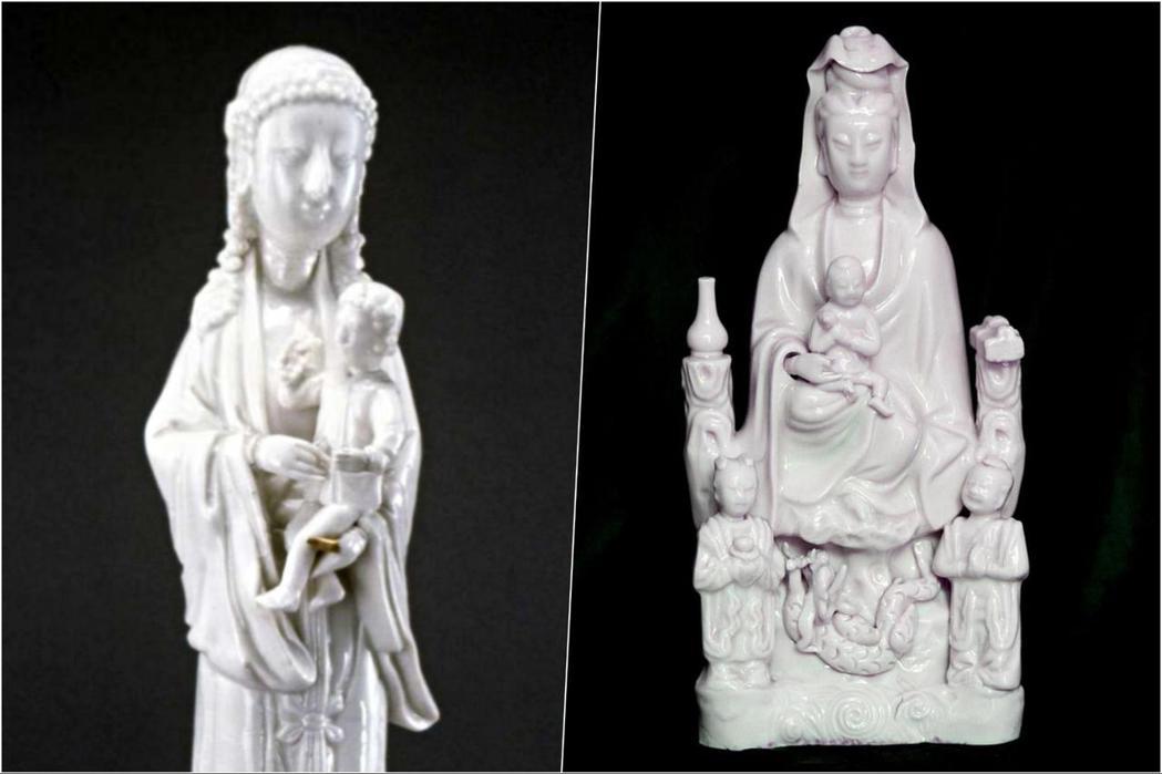 右圖為將聖母瑪利亞刻畫成觀音的「瑪利亞觀音」；左圖為大英博物館館藏的17世紀聖母...