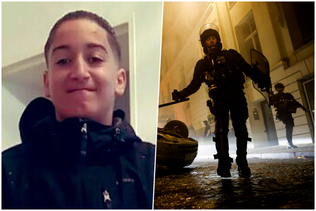 左為奈爾，右為巴黎抗暴警察。 圖／Twitter、路透社