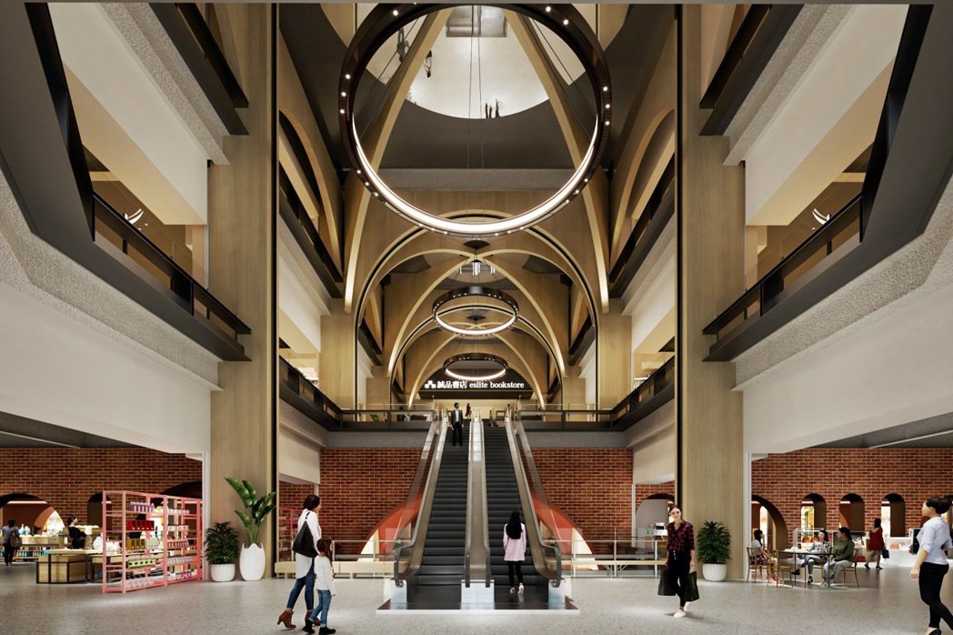 誠品生活新店以12米巨型圓拱打造垂直穿透立體遊逛體驗。(3D示意圖) 圖／誠品提...