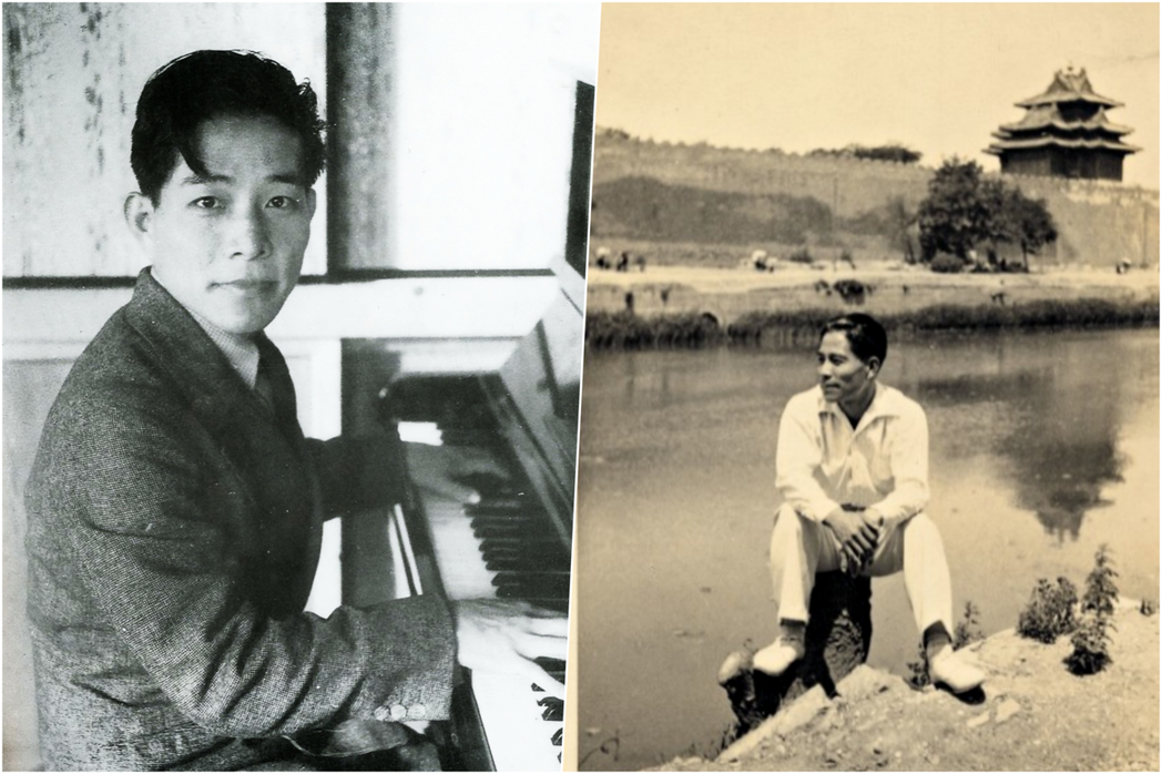 知名作曲家江文也是首位在國際獲獎、並於台灣出生的音樂家。左為江文也彈鋼琴，右為1...